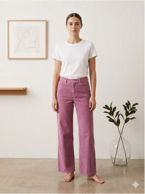 Ann Taylor Weekend Pink Corduroy Wide Leg Pants High Rise Crop Petite 12P Mauve
